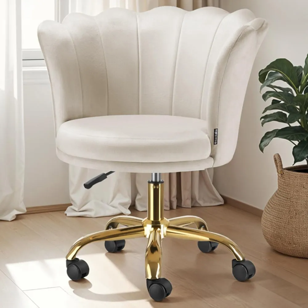 Stella Tulip Seat Desk Chair - Cream, Velvet image