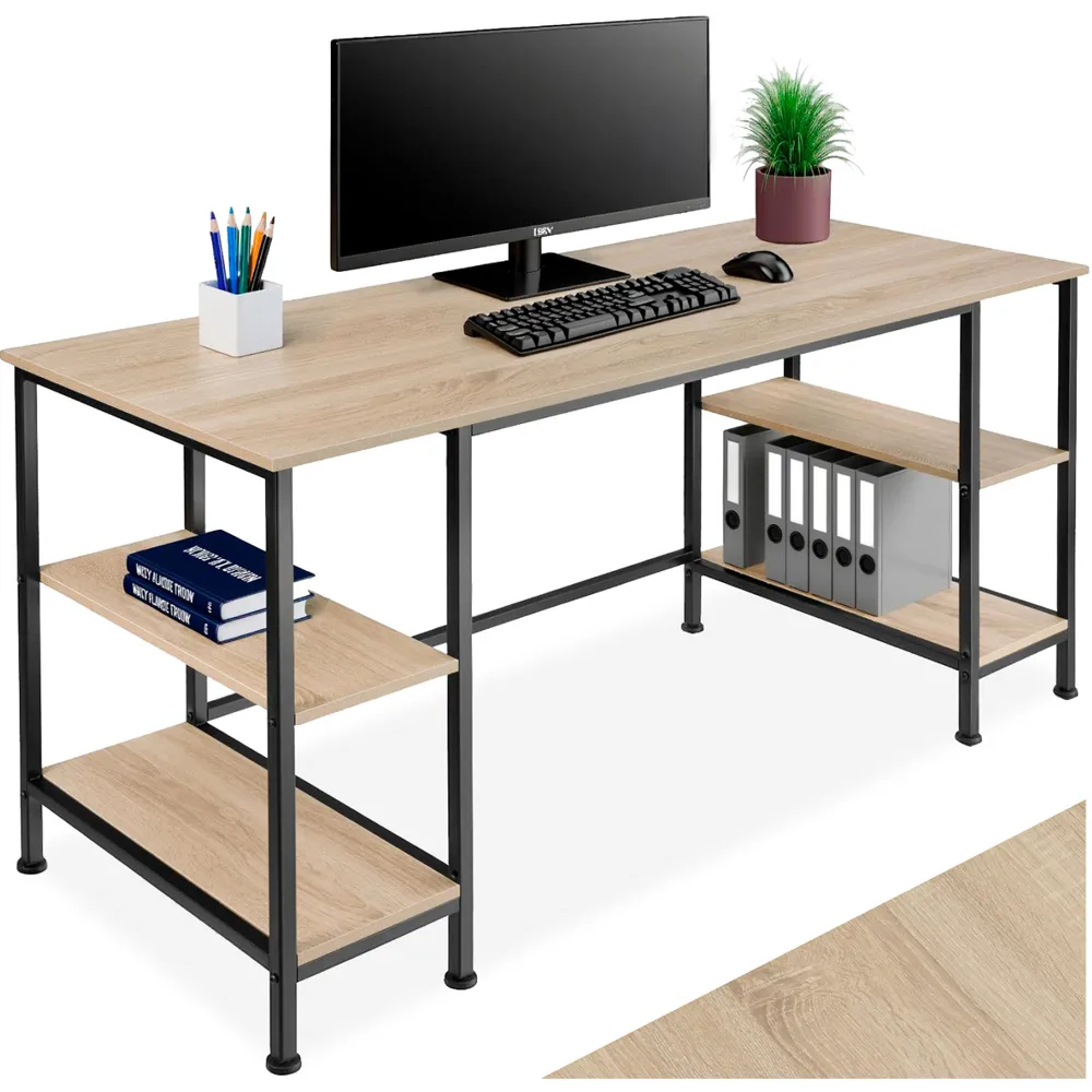 Stoke 4 Shelf Office Desk - Brown, Oak Sonoma