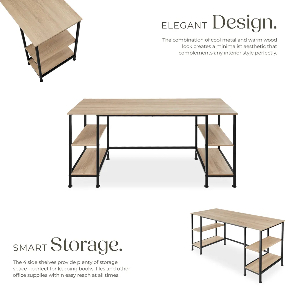 Stoke 4 Shelf Office Desk - Brown, Oak Sonoma