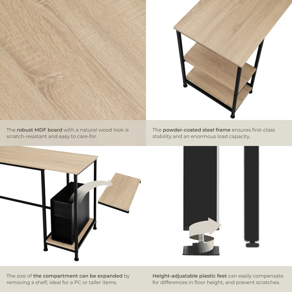 Stoke 4 Shelf Office Desk - Brown, Oak Sonoma