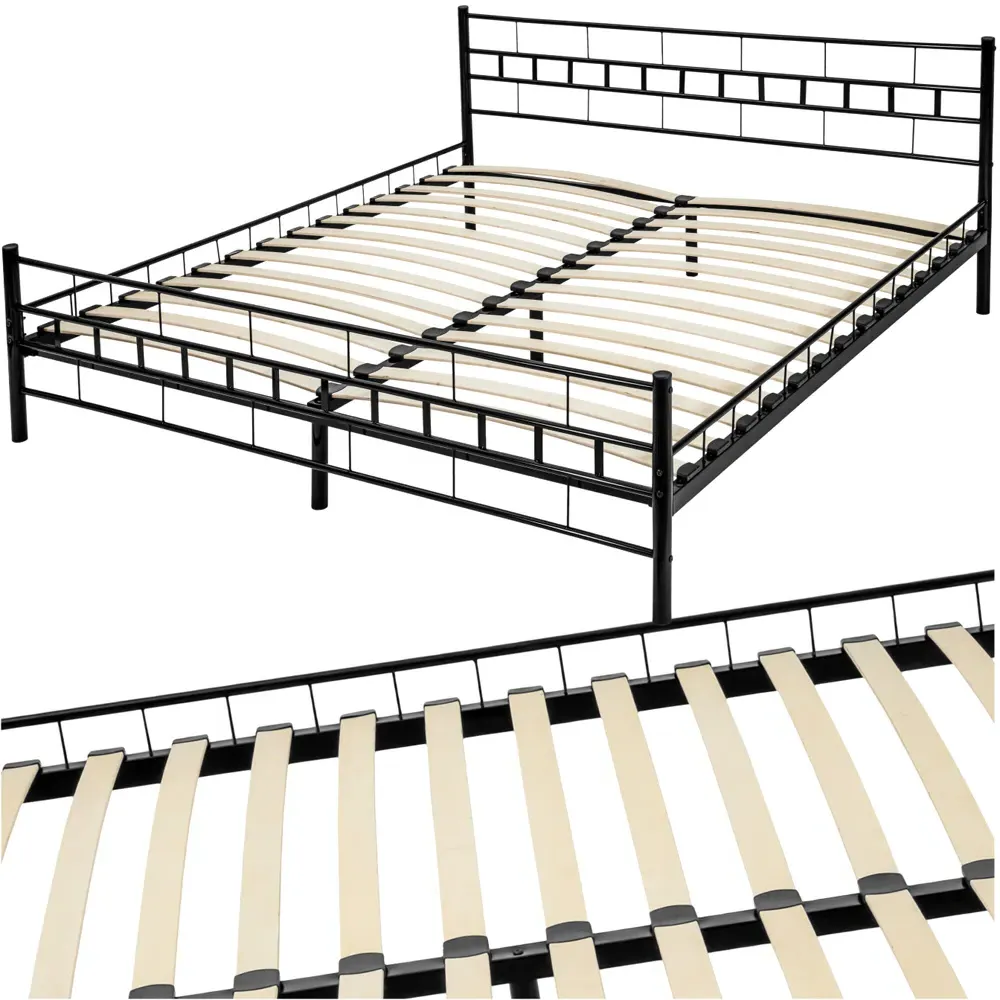 Super King Size Metal Bed Frame with Slatted Base - Black