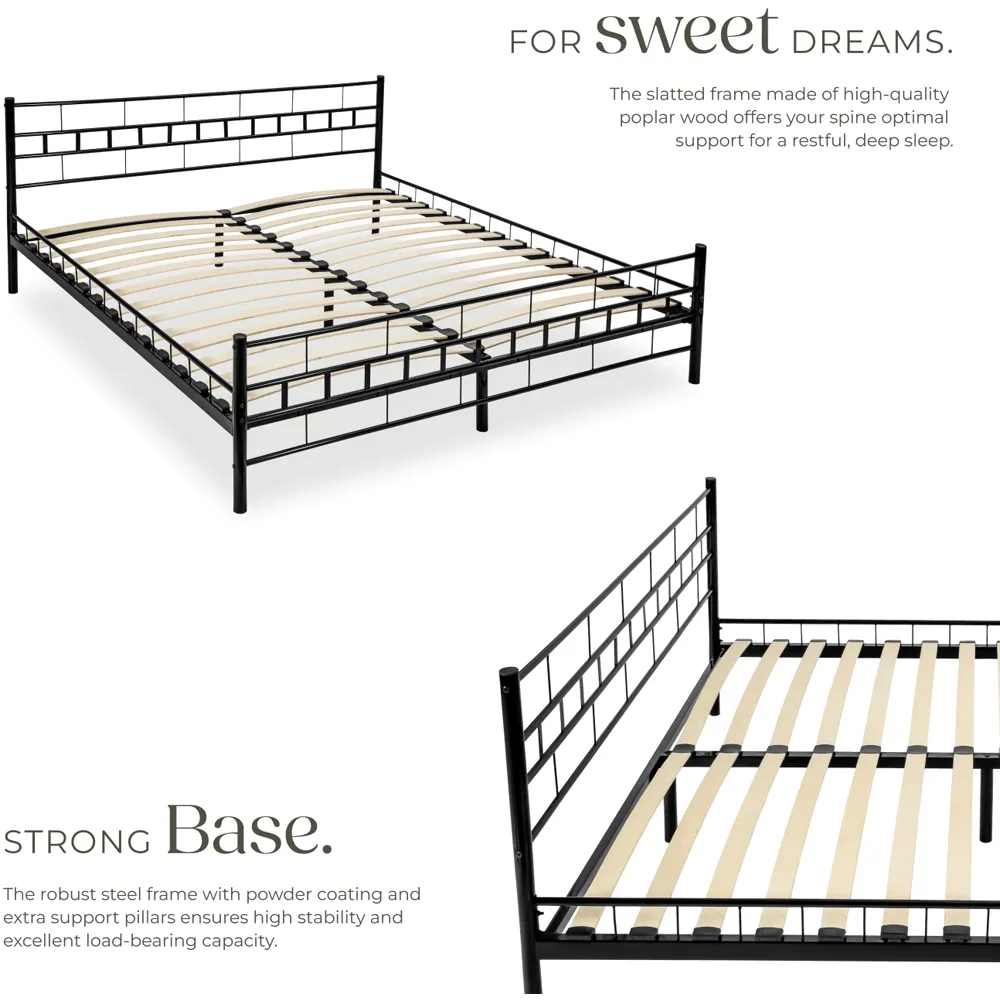 Super King Size Metal Bed Frame with Slatted Base - Black