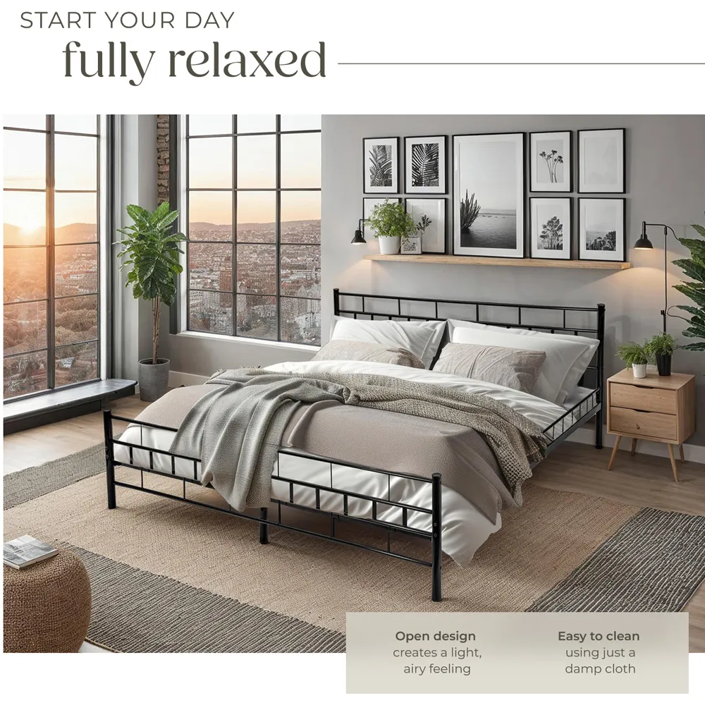 Super King Size Metal Bed Frame with Slatted Base - Black