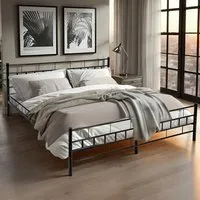 Super King Size Metal Bed Frame with Slatted Base - Black