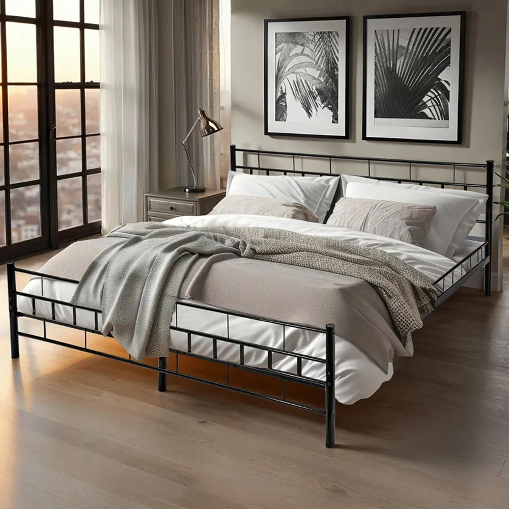 Super King Size Metal Bed Frame with Slatted Base - Black