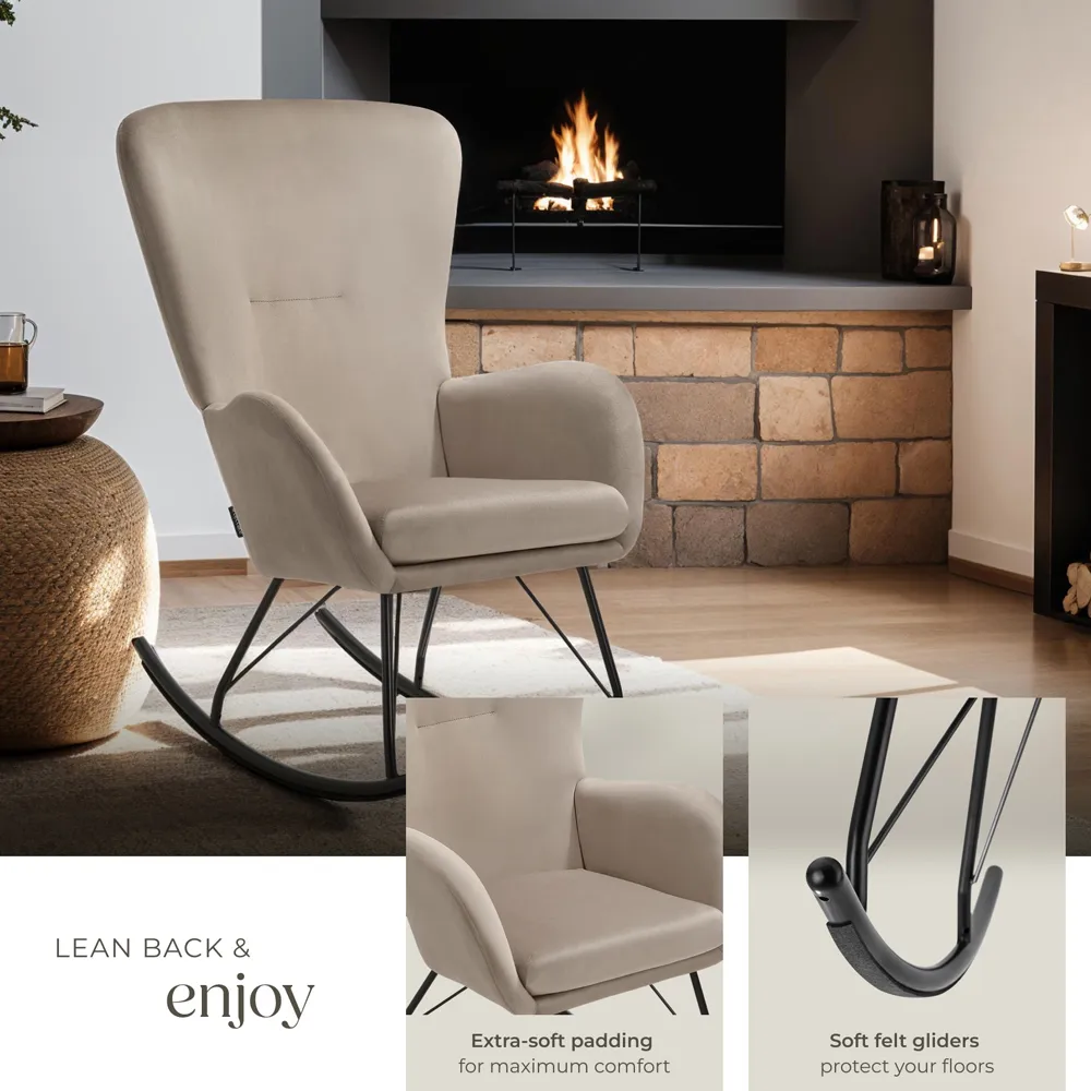 Swing Rocking Chair - Beige, Velvet