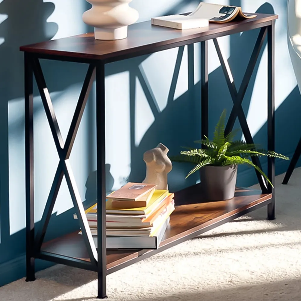 Tacoma Single Shelf Console Table - Dark Rustic, Wood