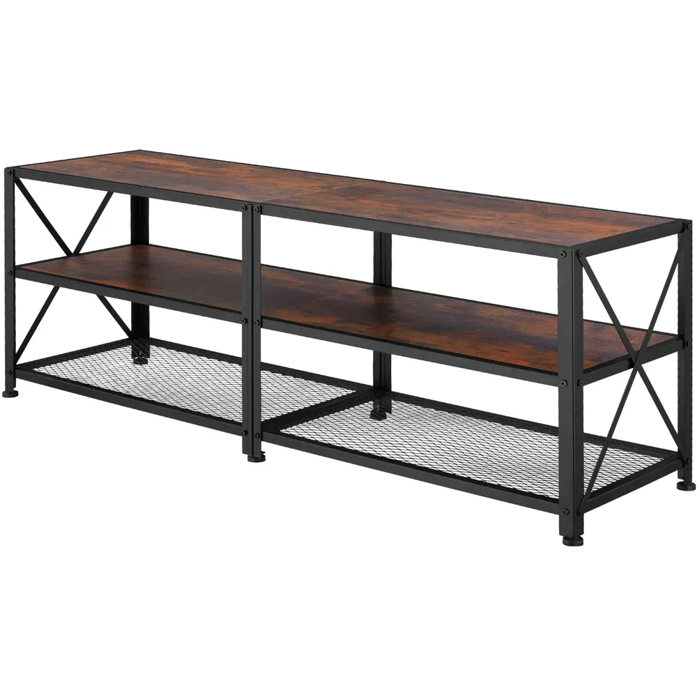 tectake 3 Shelf Rustic TV Stand - Brown, Steel