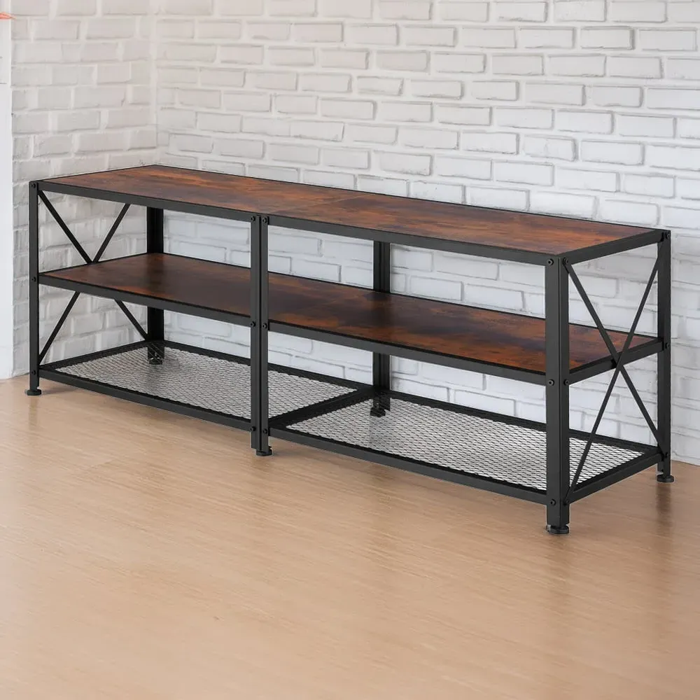 tectake 3 Shelf Rustic TV Stand - Brown, Steel