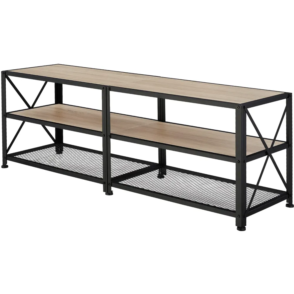 tectake 3 Shelf TV Stand - Brown, Steel