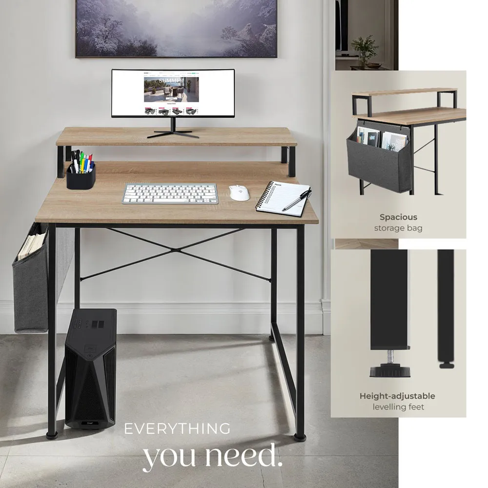 Tectake Industrial Desk with Fabric Organiser - Oak Sonoma