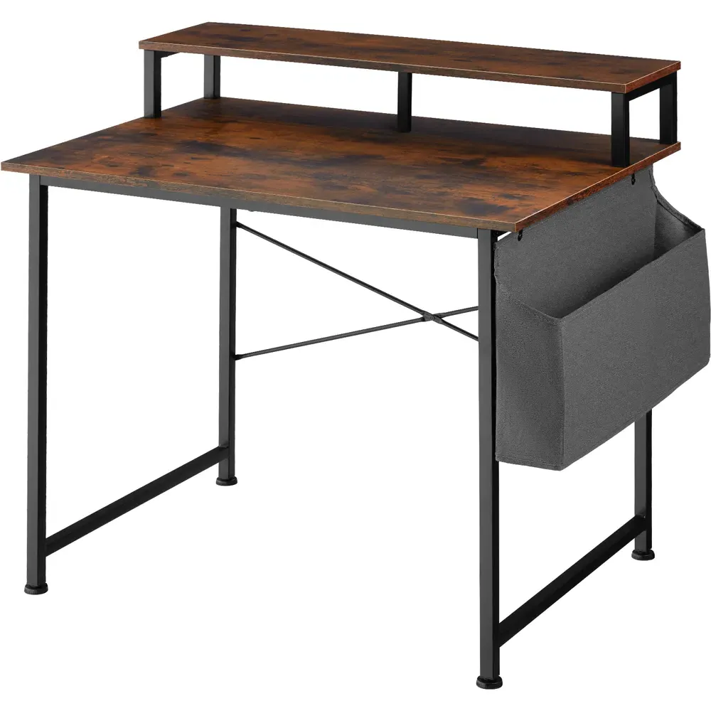 tectake Single Shelf Desk with Fabric Bag - Brown, Wood