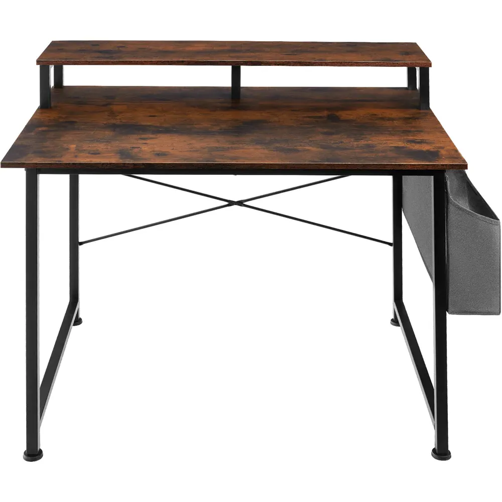 tectake Single Shelf Desk with Fabric Bag - Brown, Wood