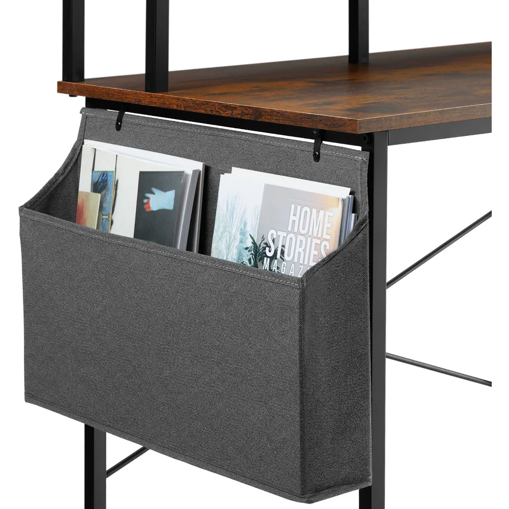 tectake Single Shelf Desk with Fabric Bag - Brown, Wood