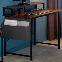 tectake Single Shelf Desk with Fabric Bag - Brown, Wood