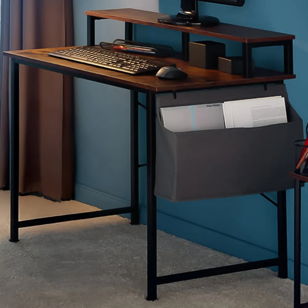 tectake Single Shelf Desk with Fabric Bag - Brown, Wood image