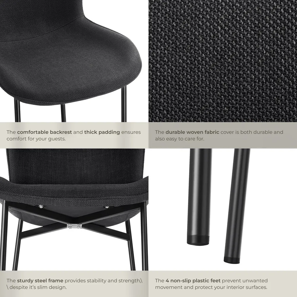 Tessa Dining Chair - Black, Woven Fabric