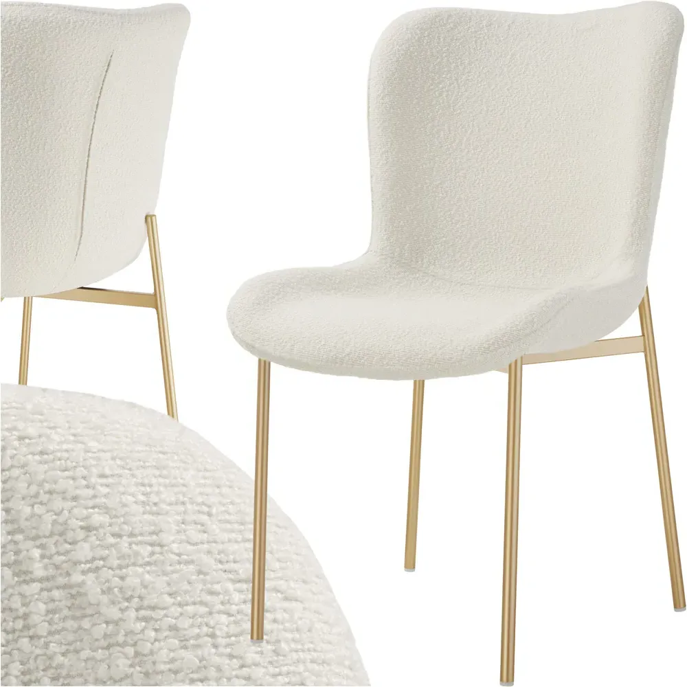 Tessa Padded Dining Chair - White, Boucle