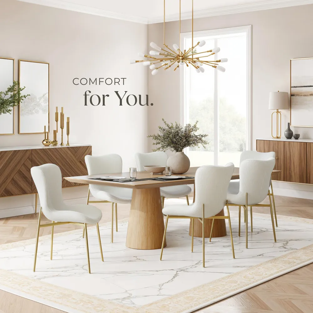 Tessa Padded Dining Chair - White, Boucle