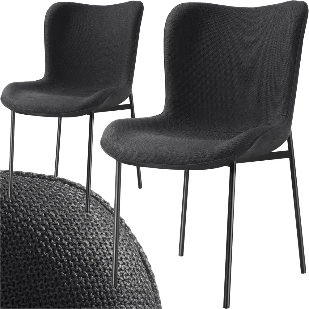 Tessa Set of 2 Dining Chairs - Black, Woven Fabric