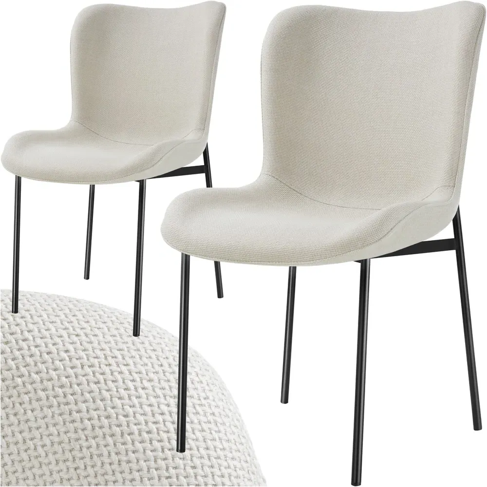 Tessa Set of 2 Dining Chairs - White, Woven Fabric