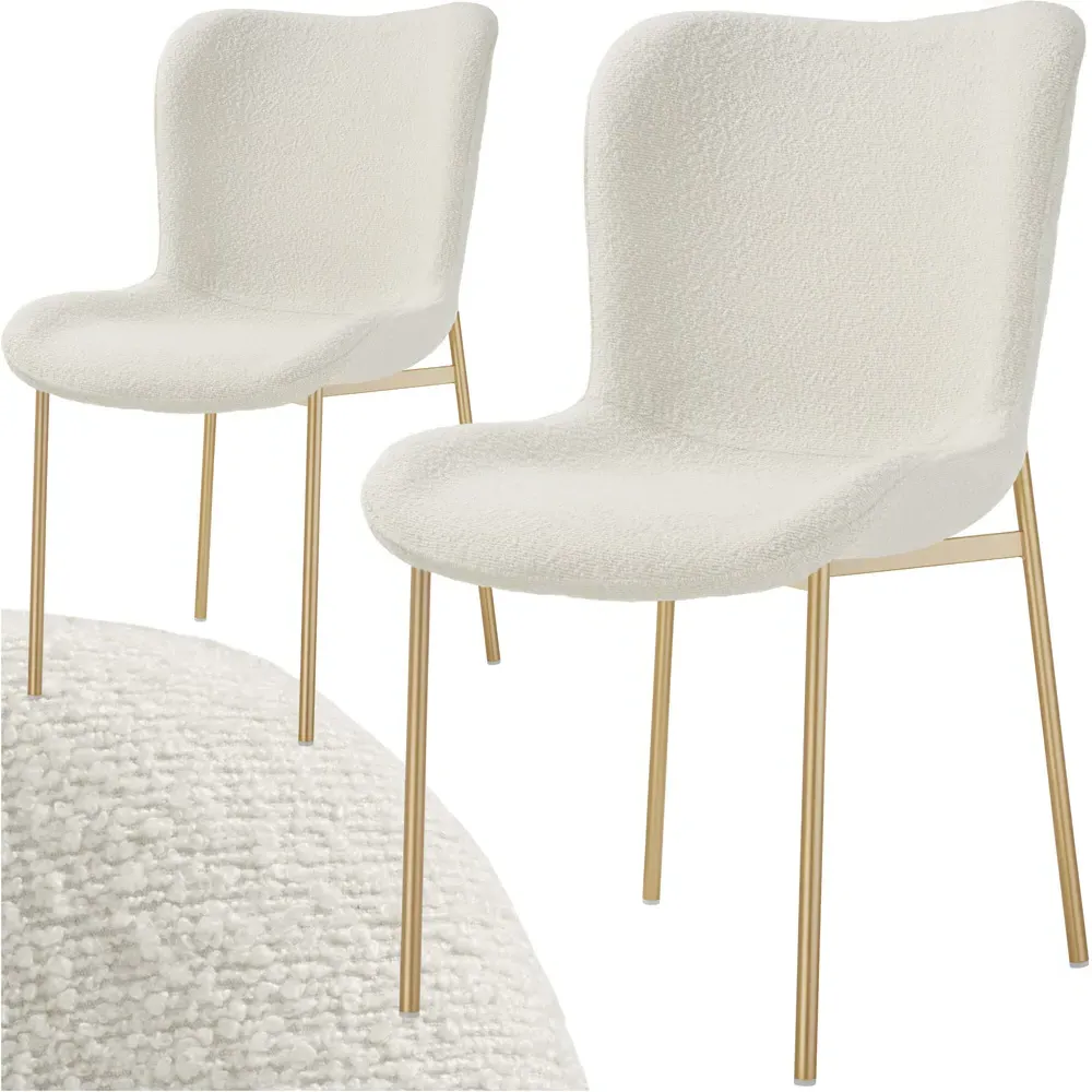 Tessa Set of 2 Padded Dining Chairs - White, Boucle