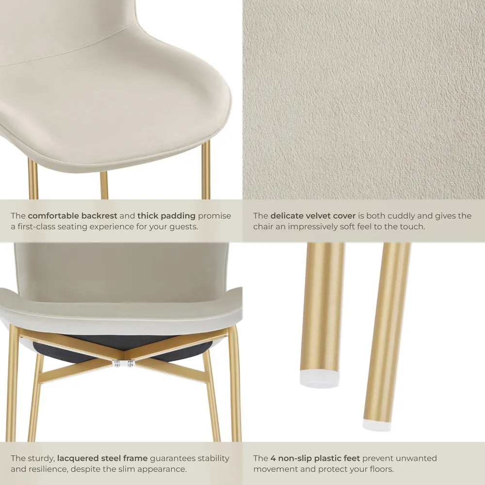 Tessa Set of 4 Dining Chairs - Beige, Velvet