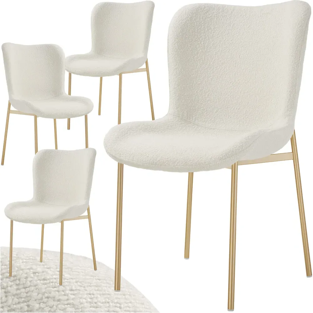 Tessa Set of 4 Padded Dining Chairs - White, Boucle