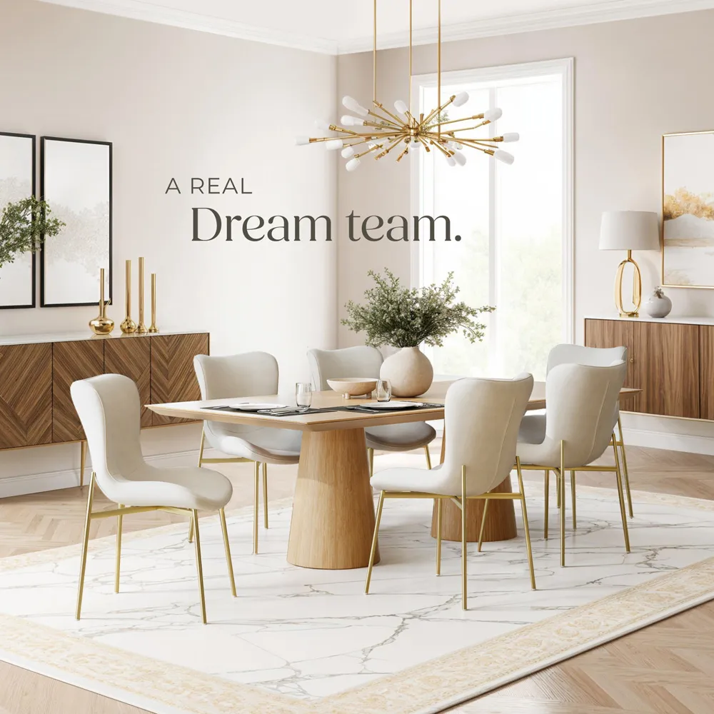 Tessa Set of 6 Dining Chairs - Beige, Velvet