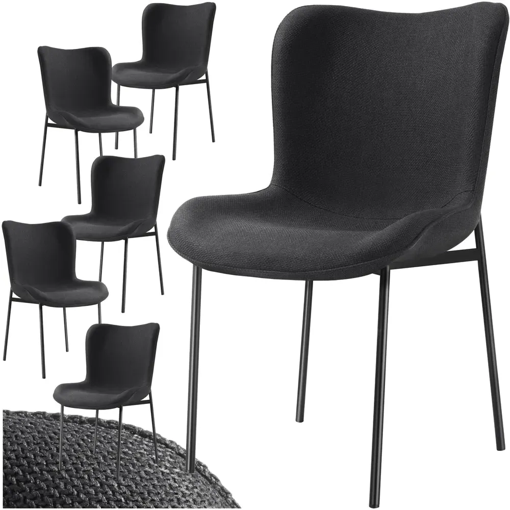 Tessa Set of 6 Dining Chairs - Black, Woven Fabric