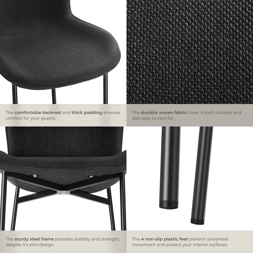 Tessa Set of 6 Dining Chairs - Black, Woven Fabric
