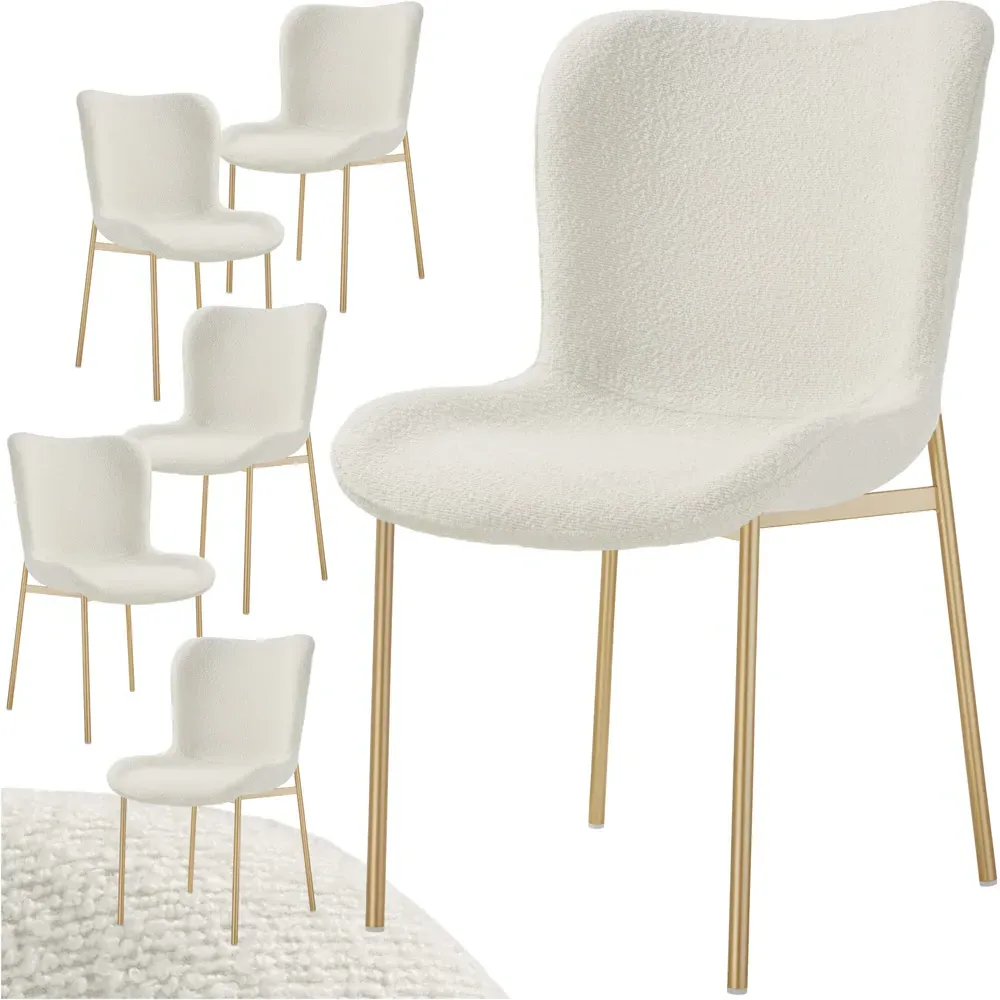 Tessa Set of 6 Padded Dining Chairs - White, Boucle
