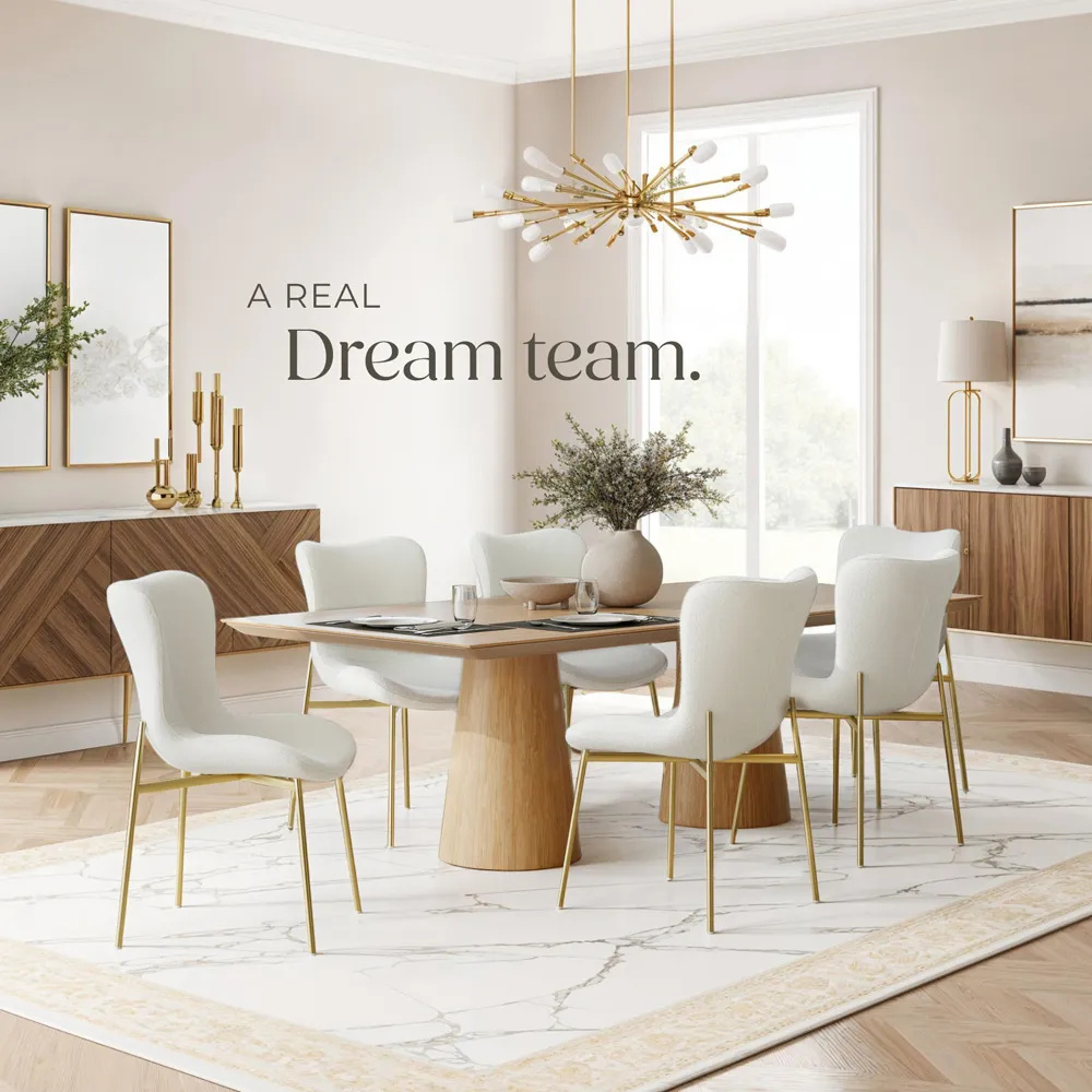 Tessa Set of 6 Padded Dining Chairs - White, Boucle