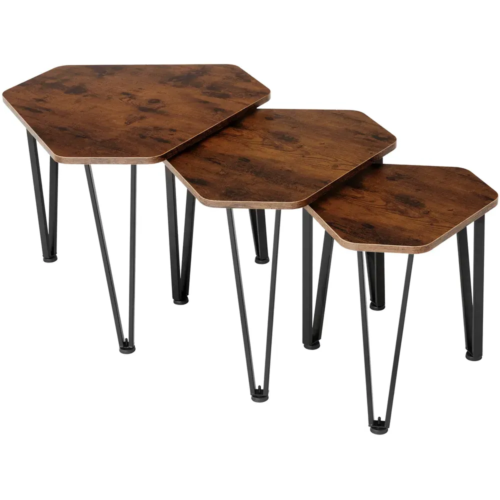 Torquay Hexagonal Nesting Coffee Table Set of 3 - Dark Wood