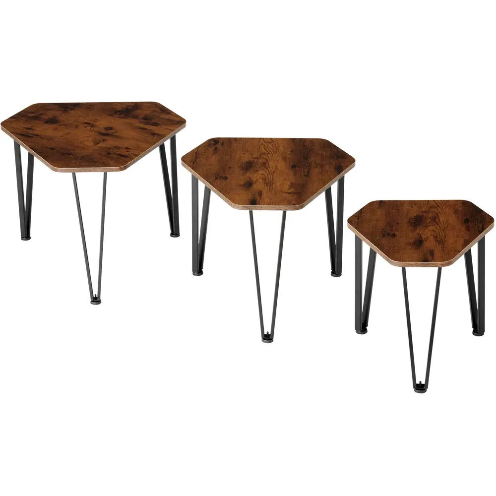 Torquay Hexagonal Nesting Coffee Table Set of 3 - Dark Wood