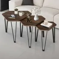 Torquay Hexagonal Nesting Coffee Table Set of 3 - Dark Wood