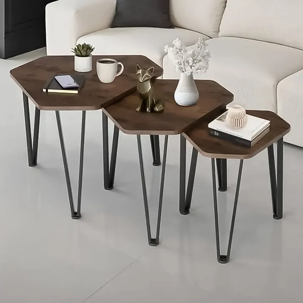 Torquay Hexagonal Nesting Coffee Table Set of 3 - Dark Wood image