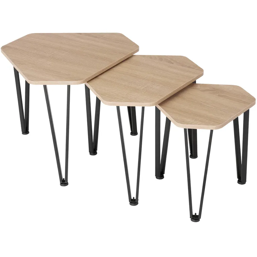 Torquay Hexagonal Nesting Coffee Table Set of 3 - Oak Sonoma