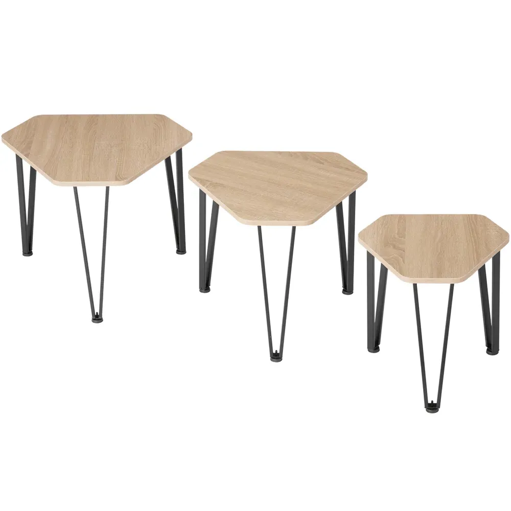 Torquay Hexagonal Nesting Coffee Table Set of 3 - Oak Sonoma