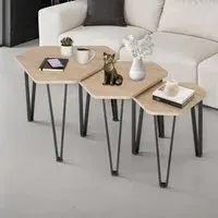 Torquay Hexagonal Nesting Coffee Table Set of 3 - Oak Sonoma