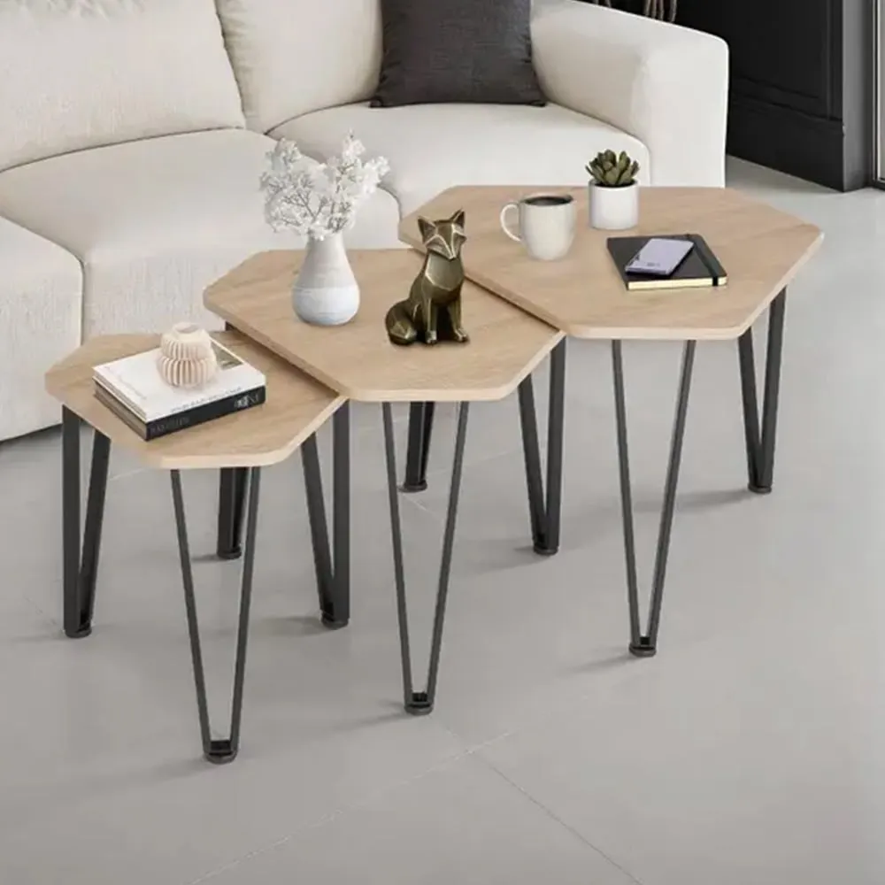 Torquay Hexagonal Nesting Coffee Table Set of 3 - Oak Sonoma