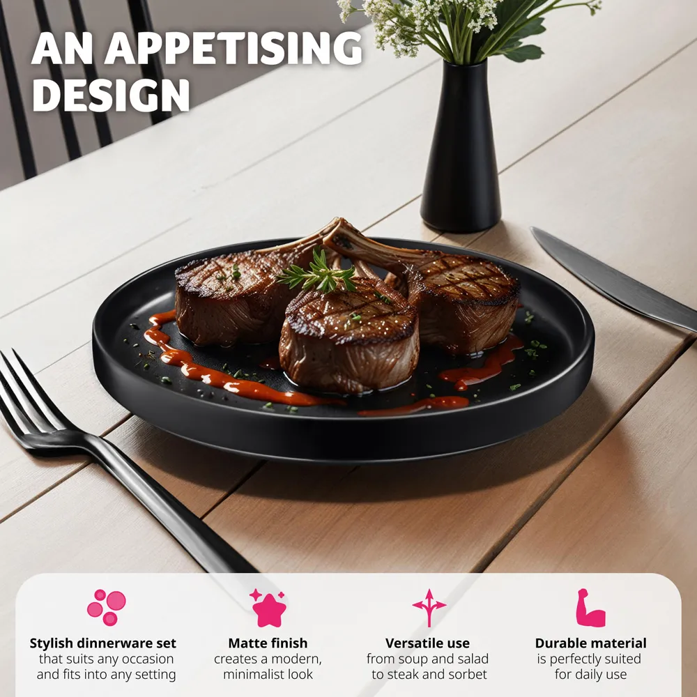 Una 24 Piece Crockery Set - Black, Stoneware