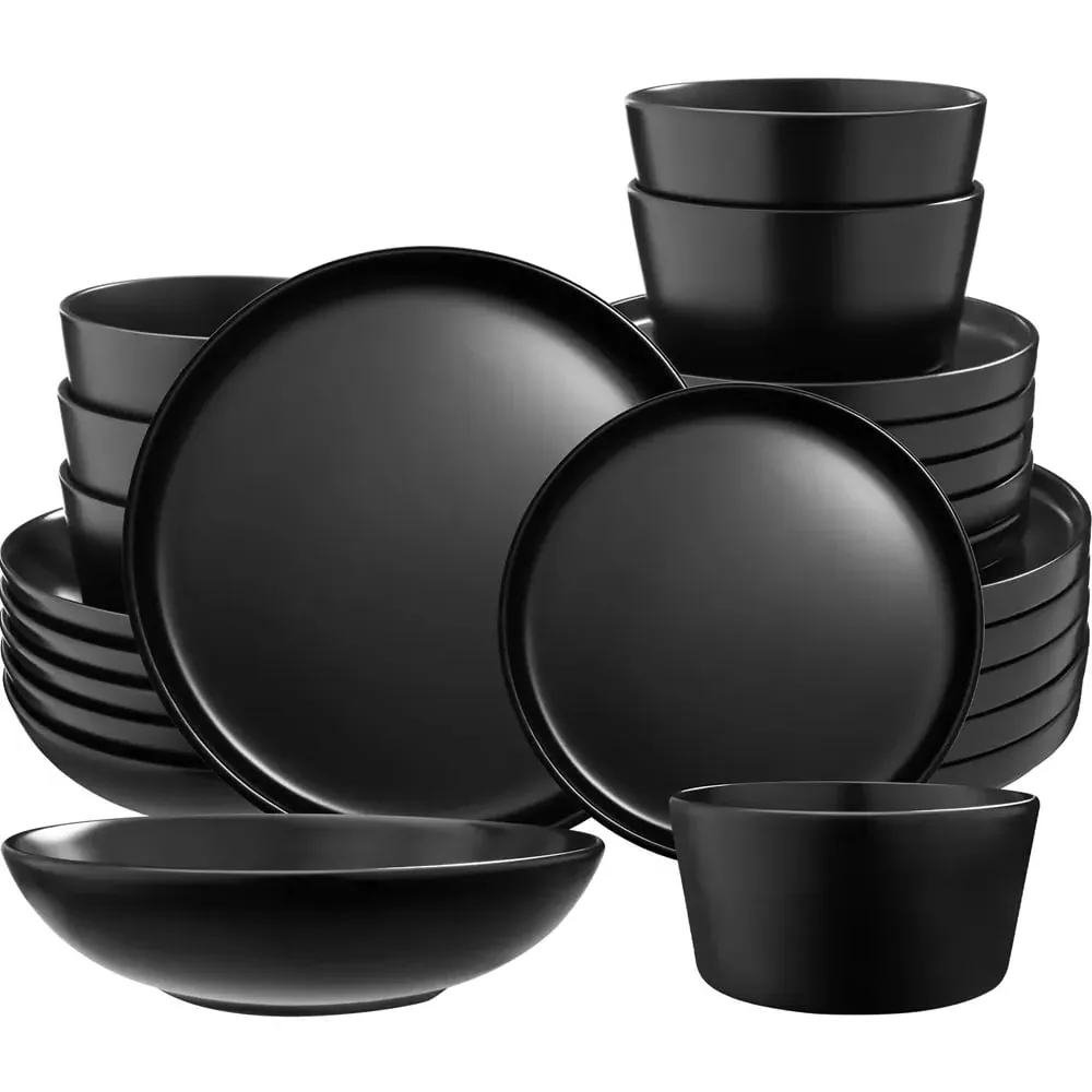 Una 24 Piece Crockery Set - Black, Stoneware image
