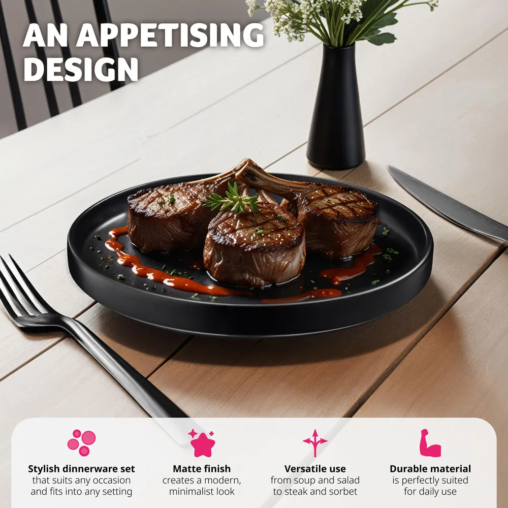 Una 30 Piece Crockery Set - Black, Stoneware