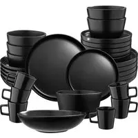Una 30 Piece Crockery Set - Black, Stoneware