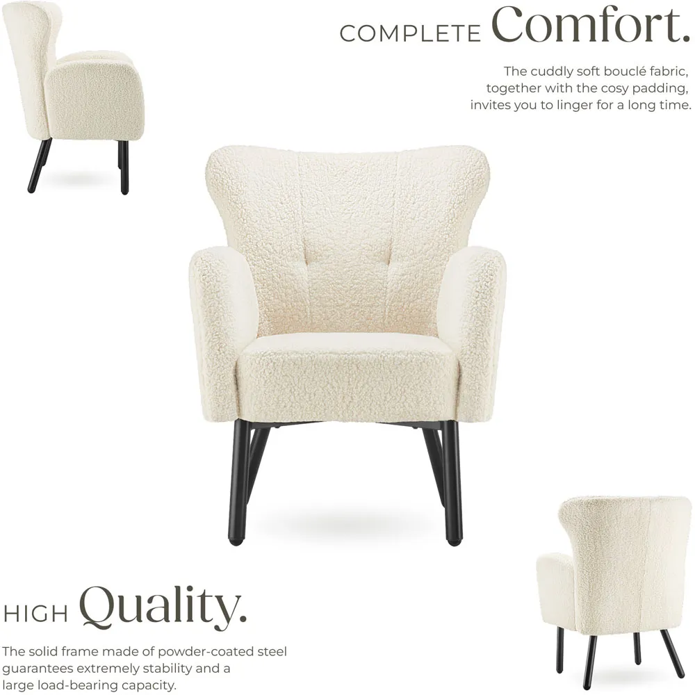 Vanersborg Padded Armchair - Cream, Boucle