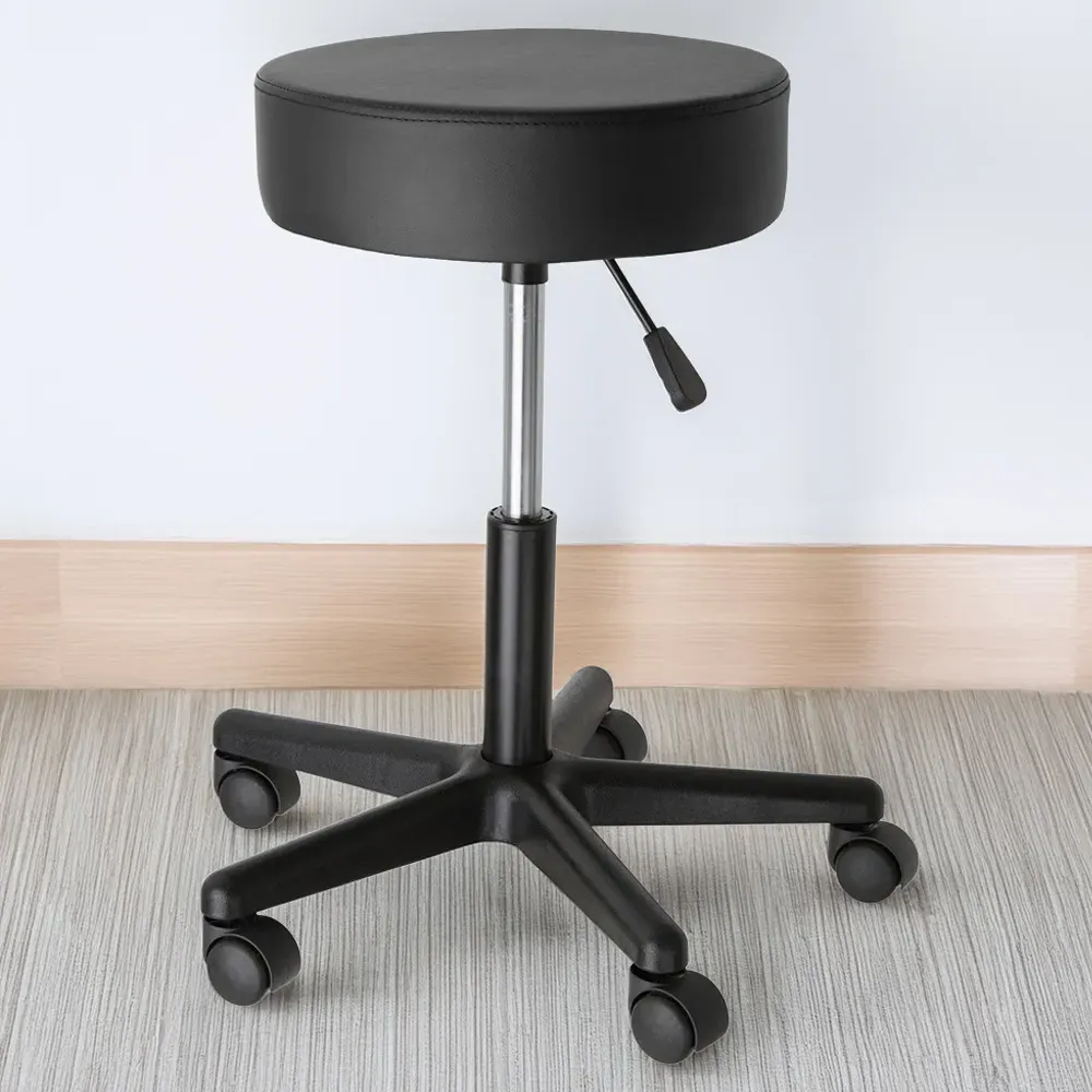Werner Swivel Desk Stool - Black, Synthetic Leather