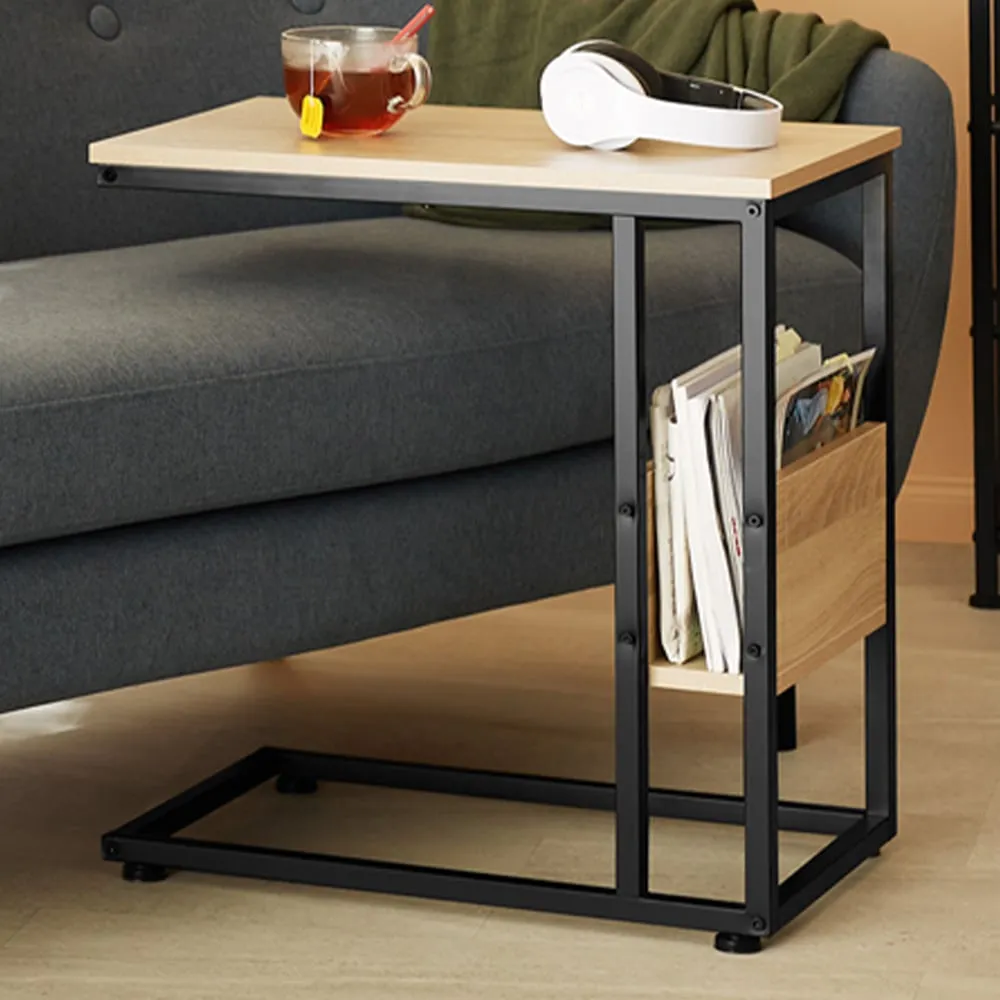 Wigan Bedside Table with Side Compartment - Brown, Oak image