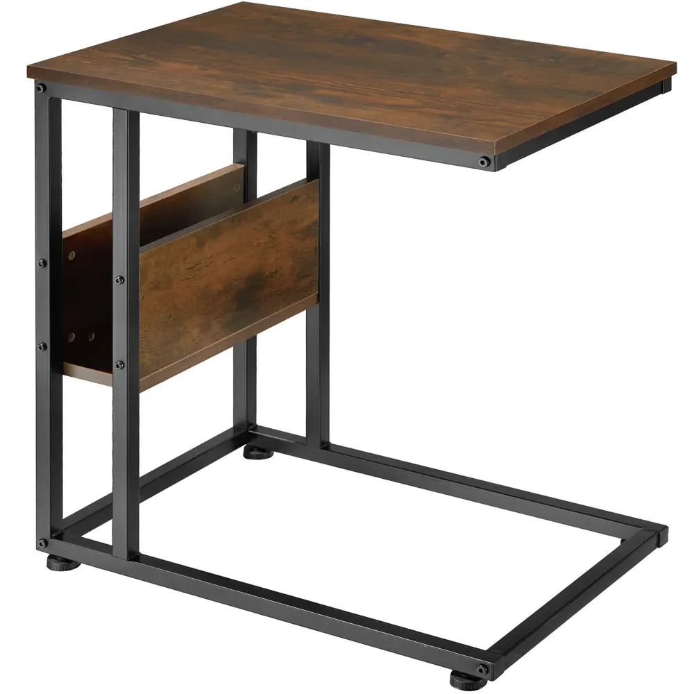 Wigan C-Shape Bedside Table - Dark Wood, MDF