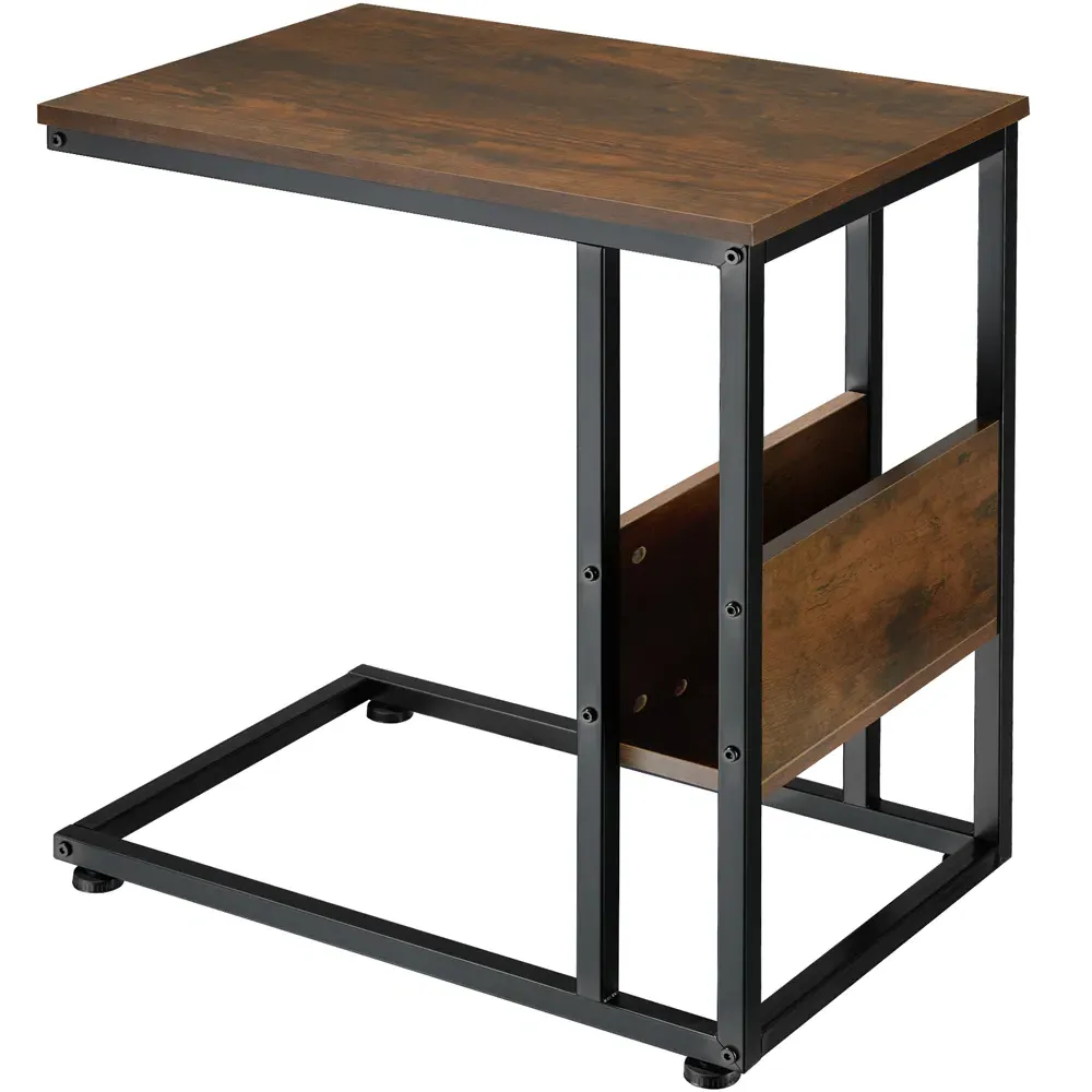 Wigan C-Shape Bedside Table - Dark Wood, MDF